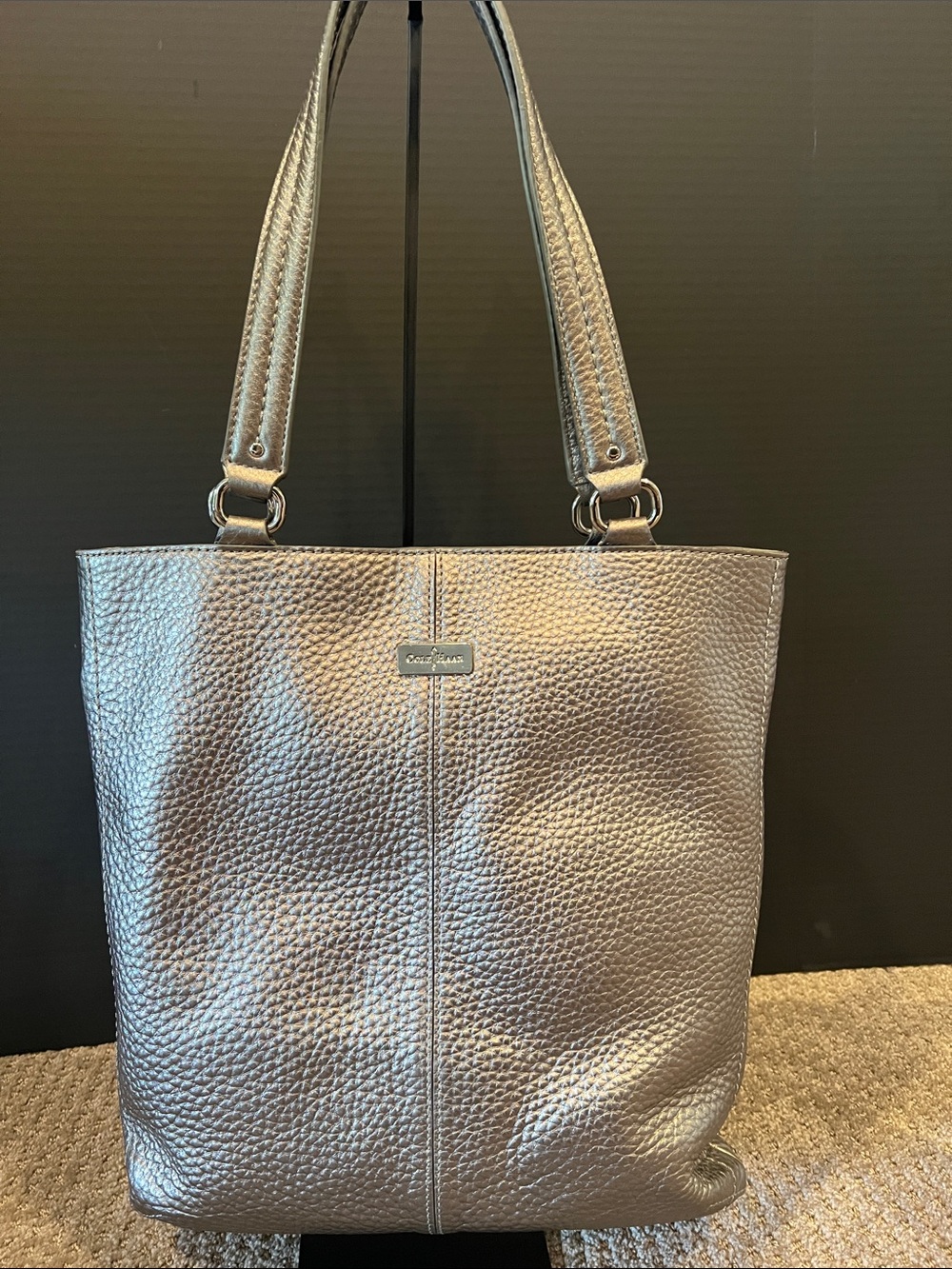Cole Haan Metallic Silver Pebbled Leather Tote